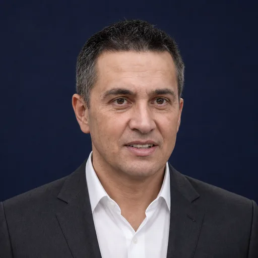 a man in his 50s with short greying hair in the Boardroom Navy style