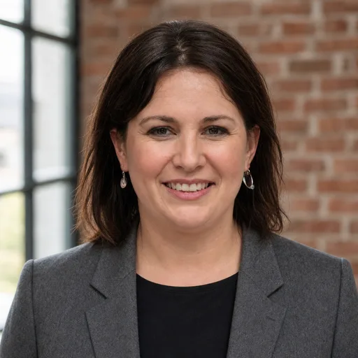 a woman in her 40s with shoulder-length dark brown hair in the Loft Window style