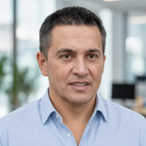 a man in his 50s with short greying hair in the Office, Blurred style