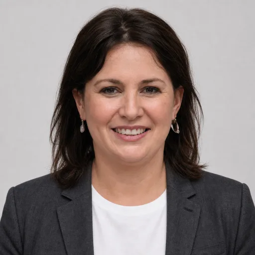 a woman in her 40s with shoulder-length dark brown hair in the The Classic style, generated from that photo
